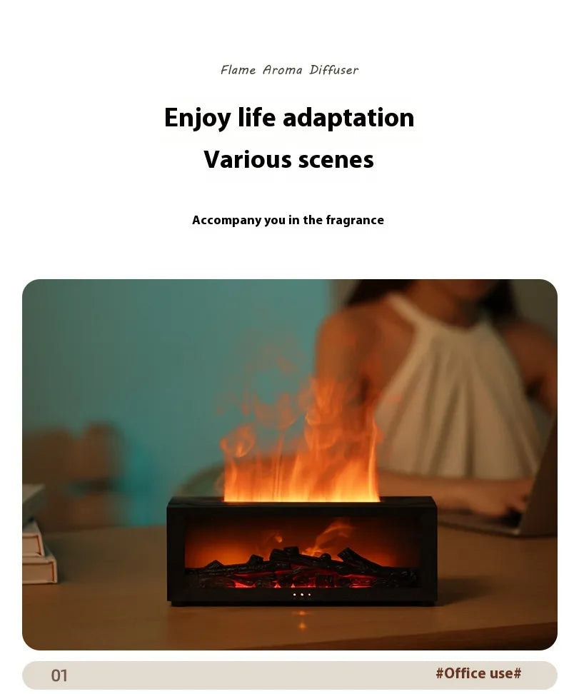New Flame Aromatherapy Machine Colorful Essential Oil Diffuser Home Large Fog Volume Flame Humidifier 3D Flame Fireplace Machine