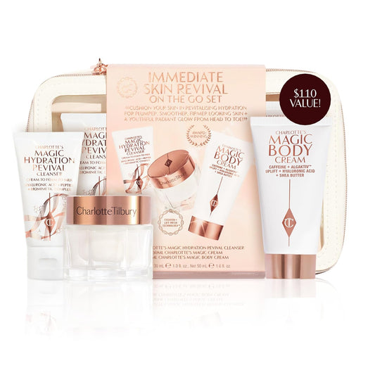 Charlotte Tilbury Immediate Skin Revival Mini Skin Care Set - Travel Size Skincare Kit with Glow Toner, Magic Serum & Magic Cream for a Healthy, Radiant Glow