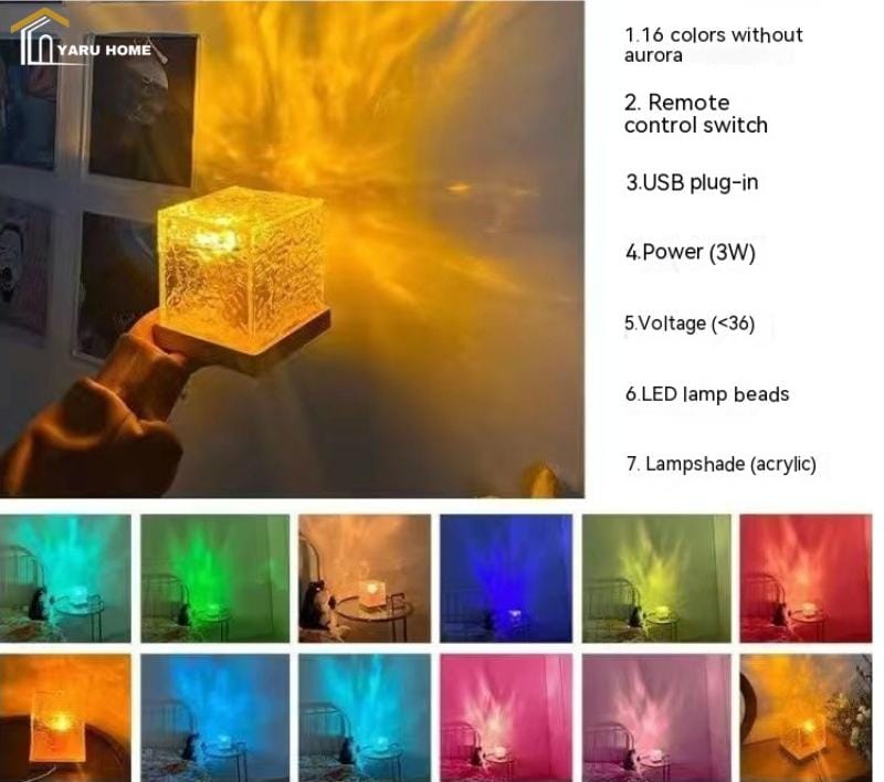 RGB Crystal Ripple Lamp – 16 Colors Ambient Light